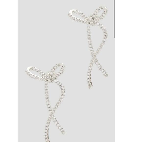 SHASHI Women's‎ Caroline Pave CZ Bow Front Back Elegant Modern Earrings - Picture 11 of 11